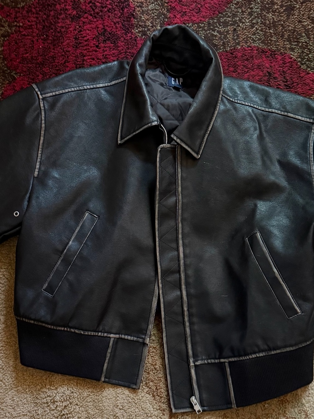 Vintage GAP Black Leather Bomber Jacket 90s Y2K Size Large